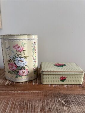 Vintage Floral Tins Boxes Lot of 2 Raphael Tuck & Sons & The Tin Company England